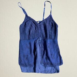 Blue floral embroidered camisole with front tie panels Y2K indie boho hippie